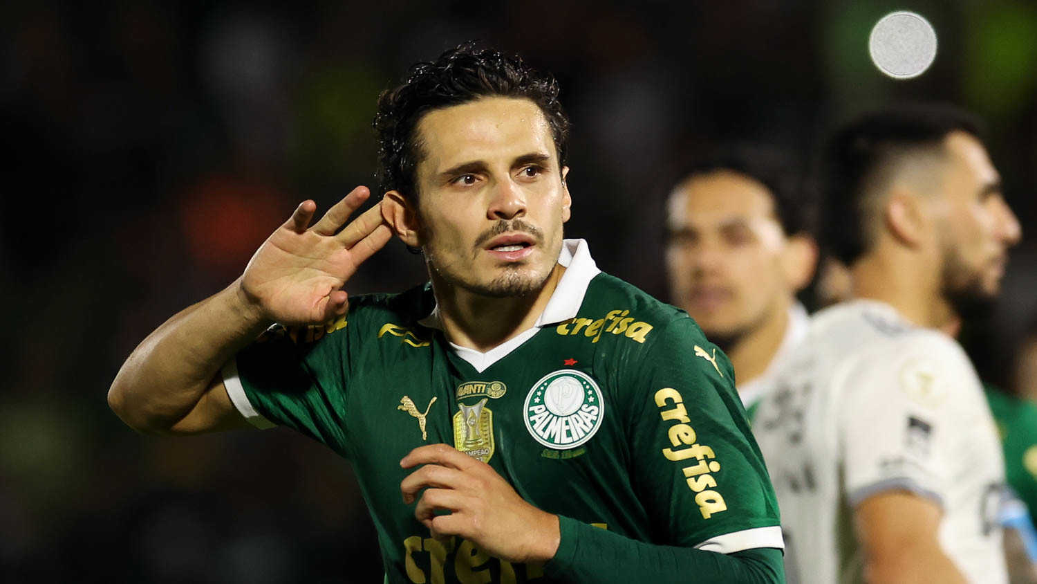 Raphael Veiga durante comemoração de seu primeiro gol. (Foto: Cesar Greco/Palmeiras).