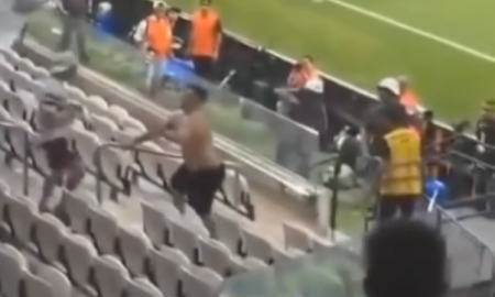 Em nota, Fortaleza lamenta cenas de violência após torcedor do Corinthians invadir a torcida visitante na Neo Química Arena (Foto: Reprodução/Internet)