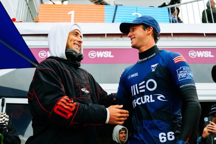 Crosby e Griffin em evento da WSL. (Foto: Thiago Diz / WSL)