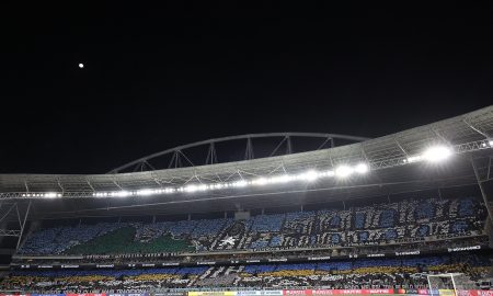 Torcida do Botafogo fazendo mosaico em noite de Libertadores