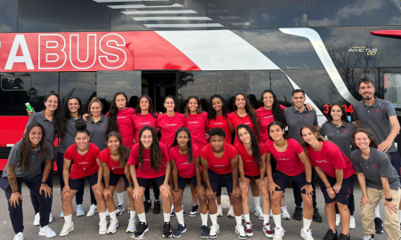 Jogadoras do time sub-20 das Bragantinas. (Foto: Divulgação/Red Bull Bragantino)