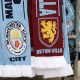 MANCHESTER, ENGLAND - FEBRUARY 12: Manchester City and Aston Villa scarves are seen prior to the Premier League match between Manchester City and Aston Villa at Etihad Stadium on February 12, 2023 in Manchester, England. (Photo by Clive Brunskill/Getty Images)