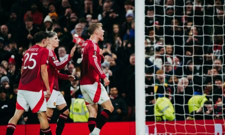 Rasmus Højlund comemorando o gol do Manchester United. (Foto: Divulgação/Manchester United)