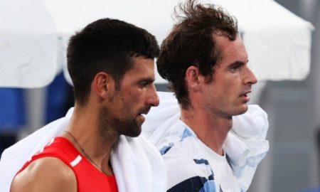 Djokovic e Murray em treino (Foto: Tennis Australia)