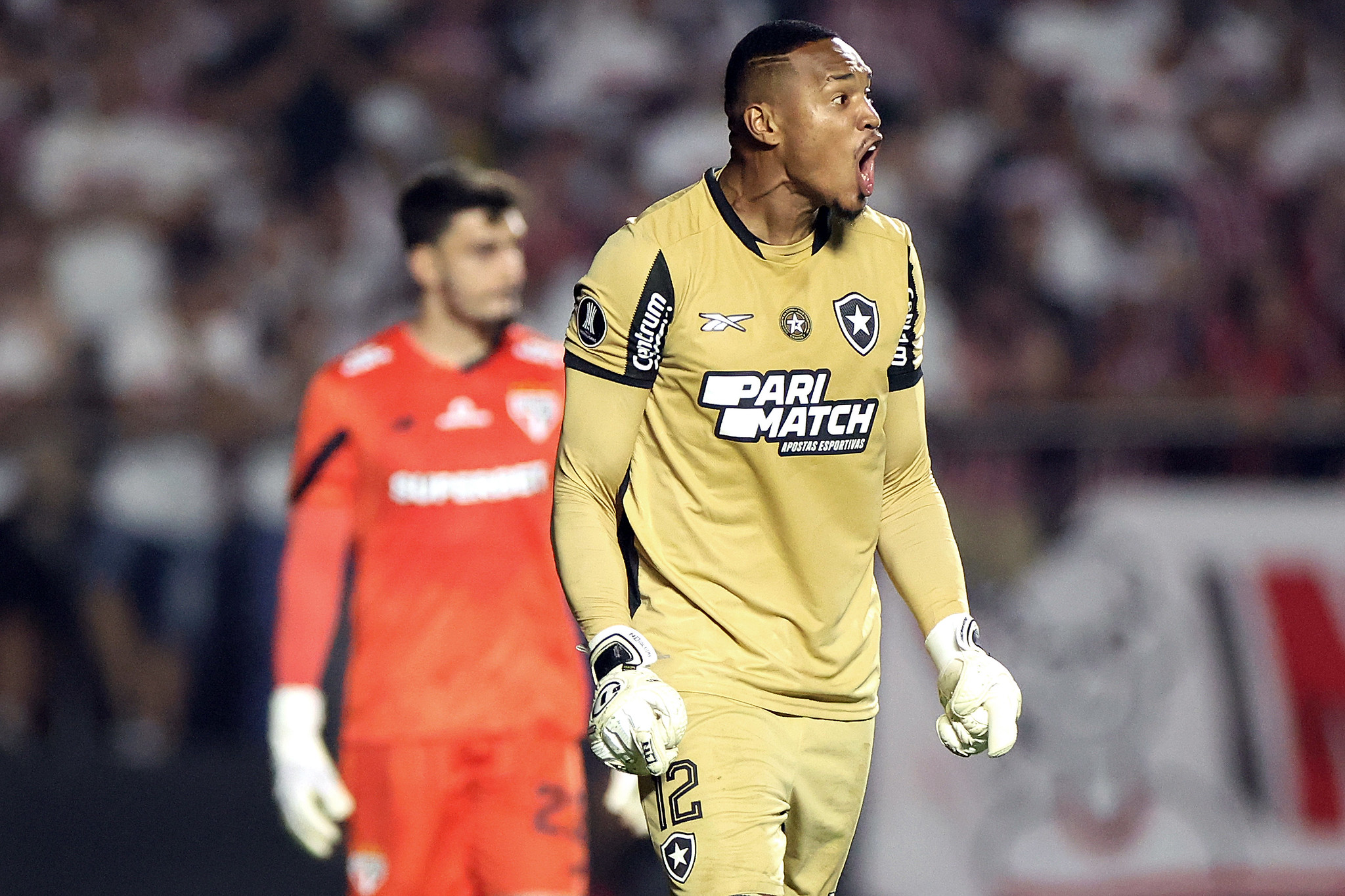 John comemorando o pênalti defendido. (Foto: Vitor Silva/Botafogo)