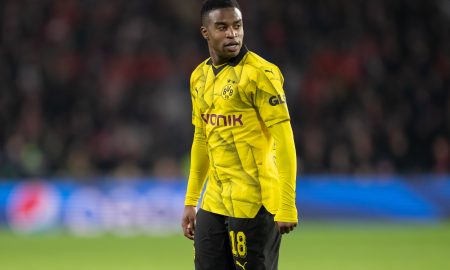 EINDHOVEN, NETHERLANDS - FEBRUARY 20: Youssoufa Moukoko of Borussia Dortmund looks dejected during the UEFA Champions League 2023/24 round of 16 first leg match between PSV Eindhoven and Borussia Dortmund at Philips Stadion on February 20, 2024 in Eindhoven, Netherlands. (Photo by Christian Kaspar-Bartke/Getty Images)