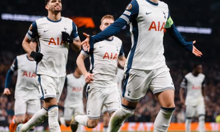 Son comemorando seu gol contra a Roma. (Foto:Divulgação/Tottenham Hotspur)