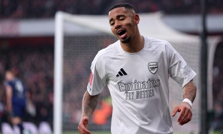 Gabriel Jesus durante o empate do Arsenal com o Manchester United. (Foto: Julian Finney/Getty Images)