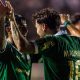 A comemoração do primeiro gol do Palmeiras na partida. (foto: anderson Lira/ Agência Paulistão)