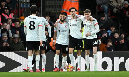 Comemoração dos jogadores do Liverpool. (Foto:Mike Hewitt/Getty Images)