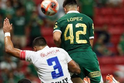 Flaco López faz golaço em empate do Palmeiras contra o Água Santa. (Foto: Cesar Greco/Palmeiras)